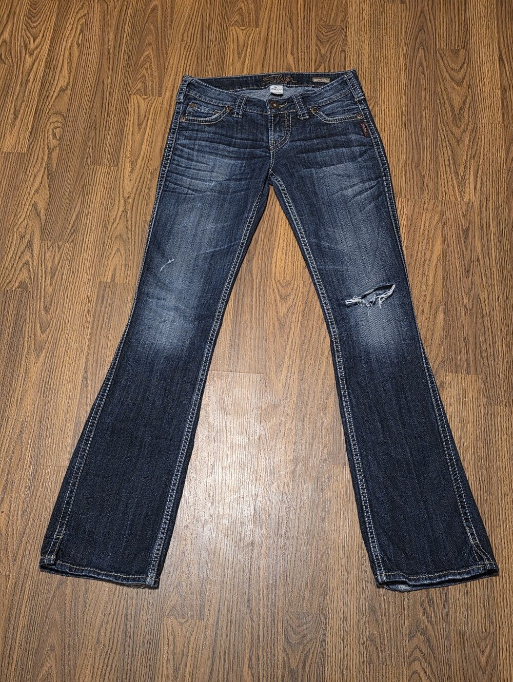Silver Jeans Frances 18 Bootcut Dark Wash Distressed Low Rise Denim Jeans W26L33